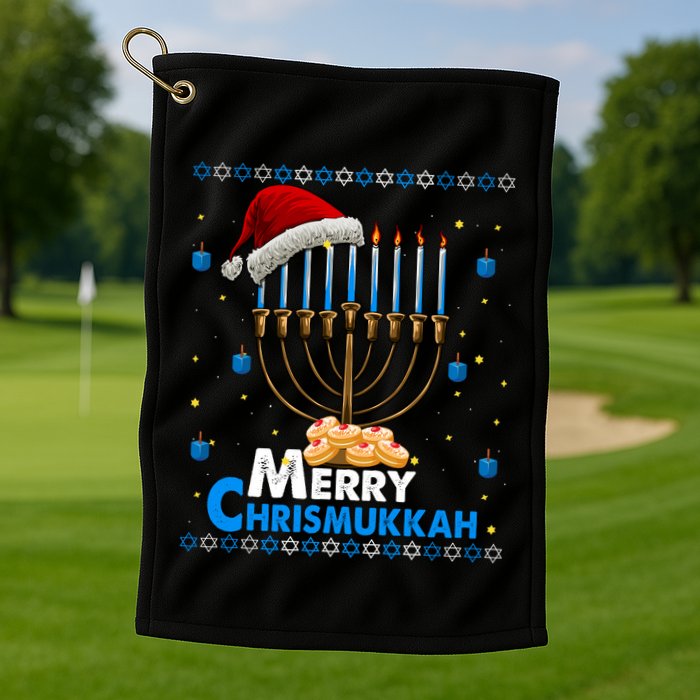 Merry Chrismukkah Ugly Xmas Funny Hanukkah Christmas Golf Towel
