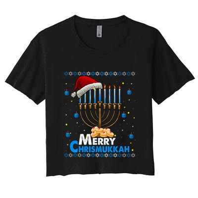 Merry Chrismukkah Ugly Xmas Funny Hanukkah Christmas Crop Top