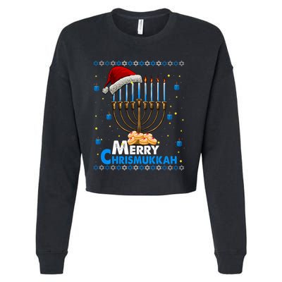 Merry Chrismukkah Ugly Xmas Funny Hanukkah Christmas Cropped Pullover Crew