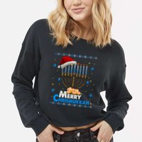 Merry Chrismukkah Ugly Xmas Funny Hanukkah Christmas Cropped Pullover Crew