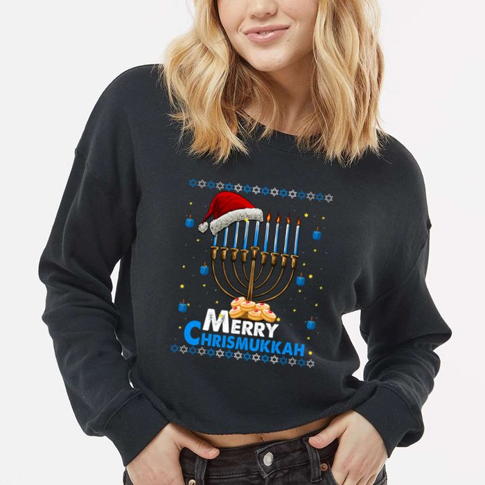 Merry Chrismukkah Ugly Xmas Funny Hanukkah Christmas Cropped Pullover Crew