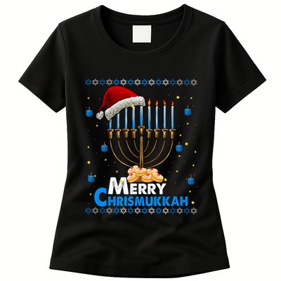 Merry Chrismukkah Ugly Xmas Funny Hanukkah Christmas Womens T-Shirt
