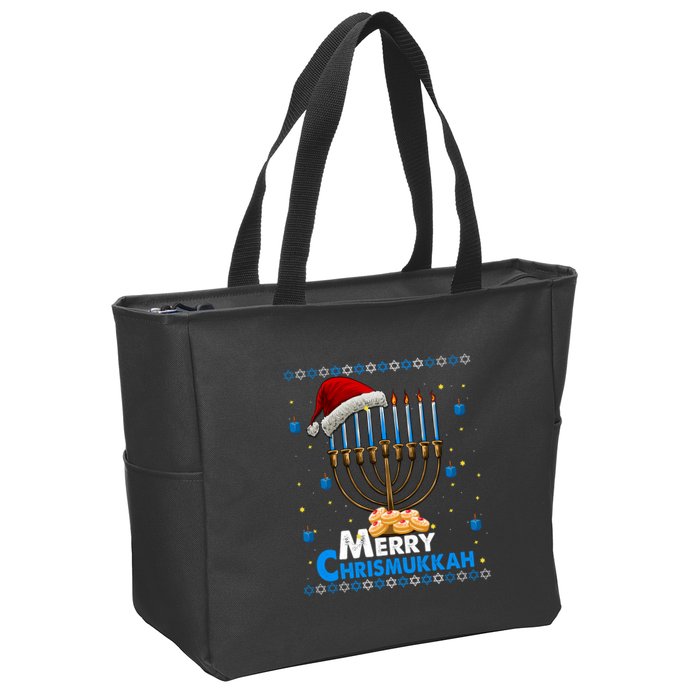 Merry Chrismukkah Ugly Xmas Funny Hanukkah Christmas Zip Tote Bag