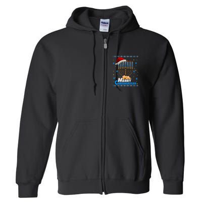 Merry Chrismukkah Ugly Xmas Funny Hanukkah Christmas Full Zip Hoodie