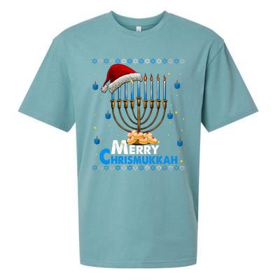 Merry Chrismukkah Ugly Xmas Funny Hanukkah Christmas Sueded Cloud Jersey T-Shirt