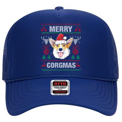 Merry Corgmas Ugly Christmas Sweater Corgi Dog Xmas Cool Gift High Crown Mesh Back Trucker Hat