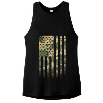 Military Camouflage USA American Flag Ladies PosiCharge Tri-Blend Wicking Tank