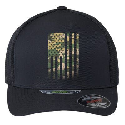 Military Camouflage USA American Flag Flexfit Unipanel Trucker Cap