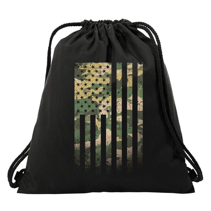 Military Camouflage USA American Flag Drawstring Bag