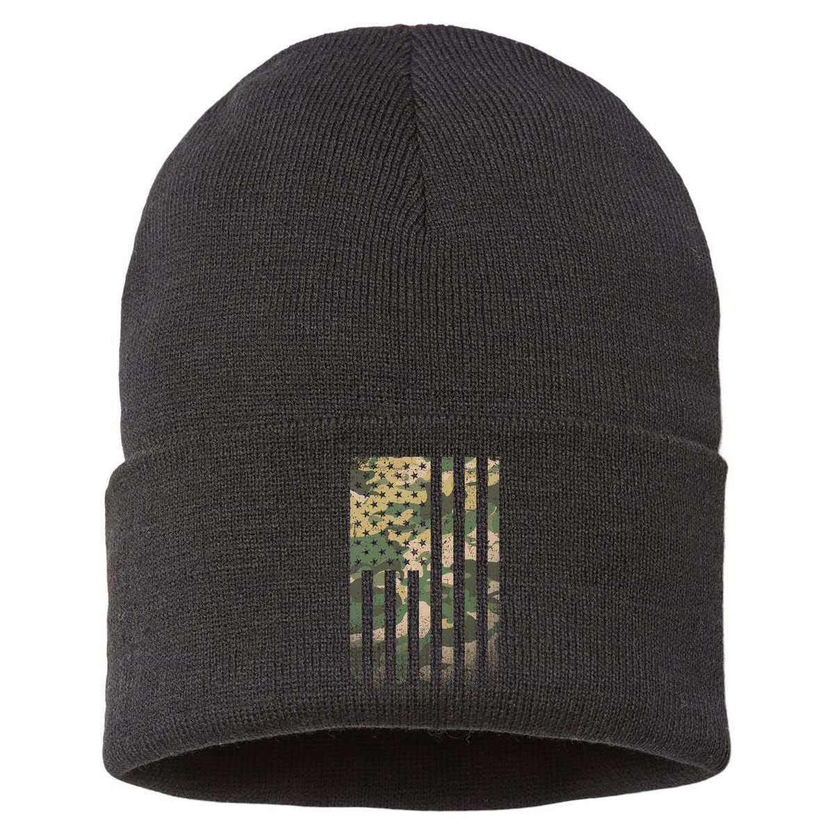 Military Camouflage USA American Flag Sustainable Knit Beanie