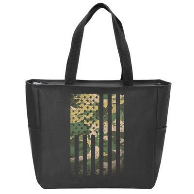 Military Camouflage USA American Flag Zip Tote Bag