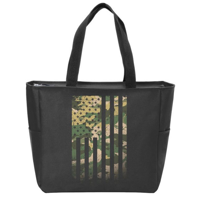 Military Camouflage USA American Flag Zip Tote Bag