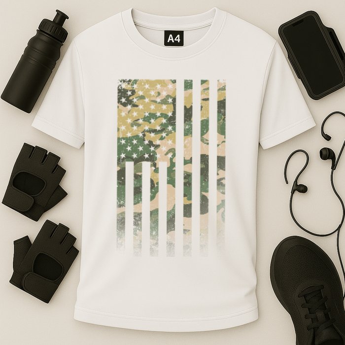 Military Camouflage USA American Flag Cooling Performance Crew T-Shirt