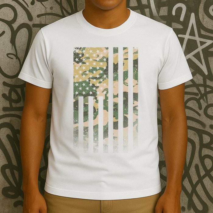 Military Camouflage USA American Flag T-Shirt