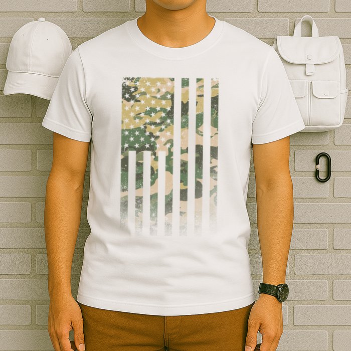 Military Camouflage USA American Flag T-Shirt