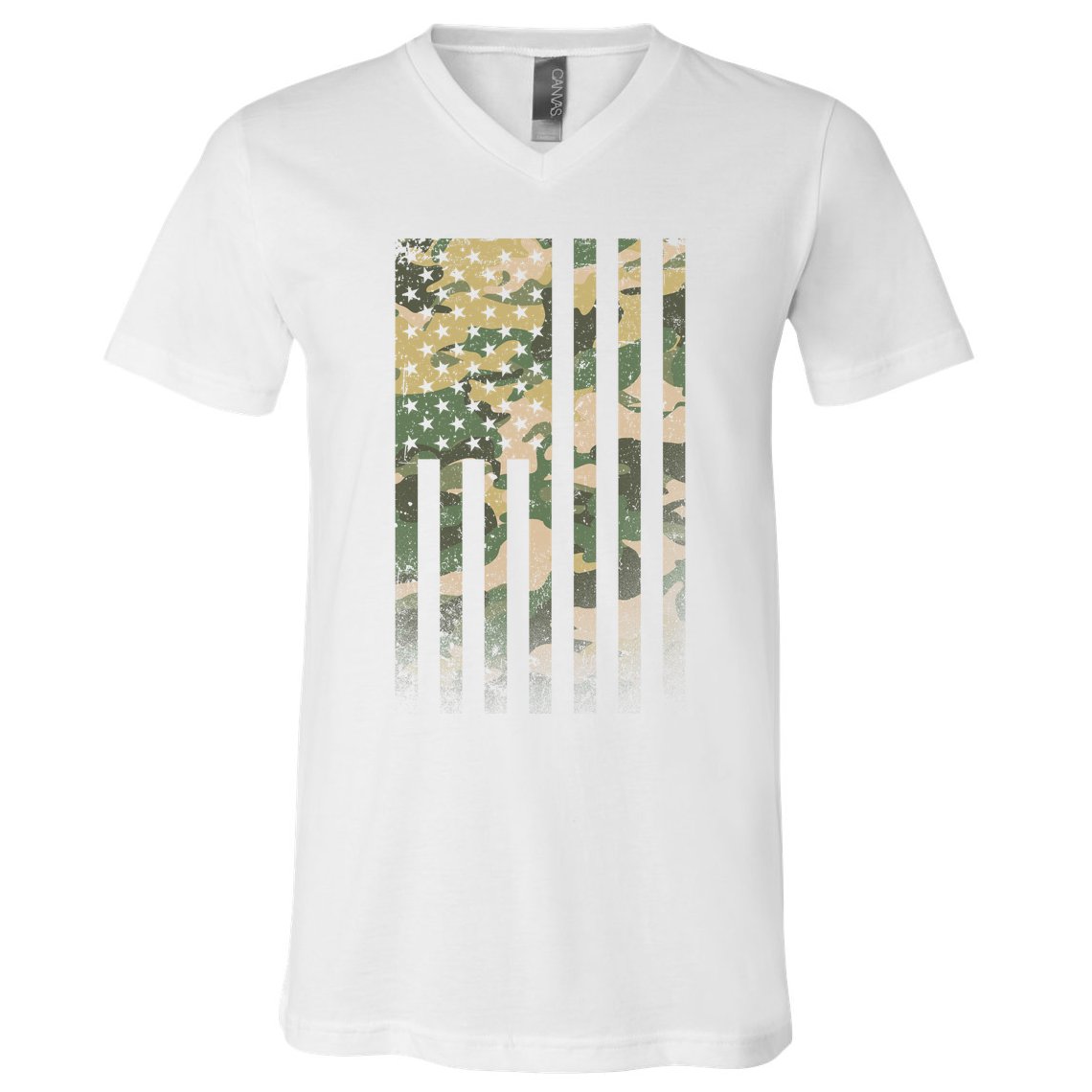 Military Camouflage USA American Flag V-Neck T-Shirt