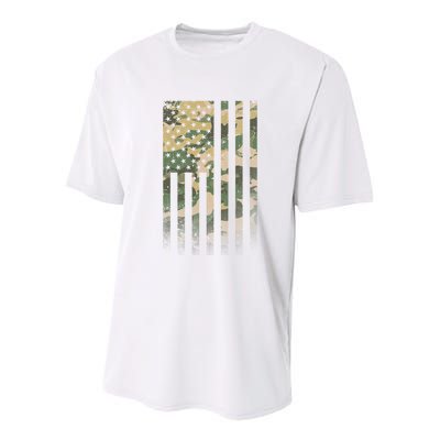 Military Camouflage USA American Flag Youth Performance Sprint T-Shirt