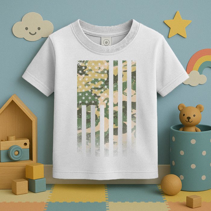 Military Camouflage USA American Flag Toddler T-Shirt