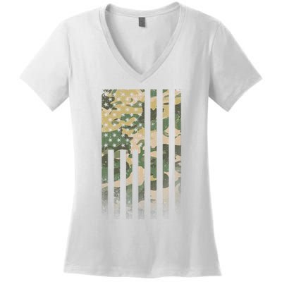 Military Camouflage USA American Flag Women's V-Neck T-Shirt