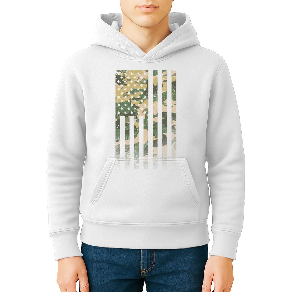 Military Camouflage USA American Flag Kids Hoodie