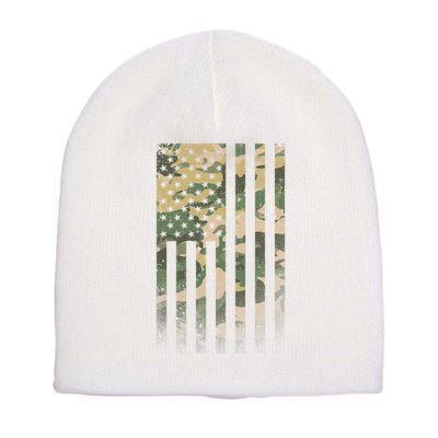 Military Camouflage USA American Flag Short Acrylic Beanie