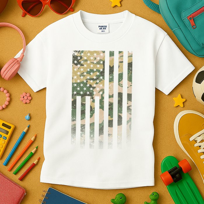 Military Camouflage USA American Flag Kids T-Shirt