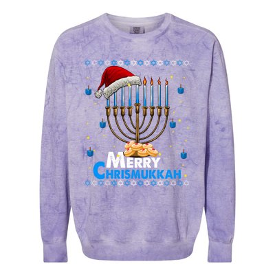 Merry Chrismukkah Ugly Xmas Funny Hanukkah Christmas Gift Colorblast Crewneck Sweatshirt