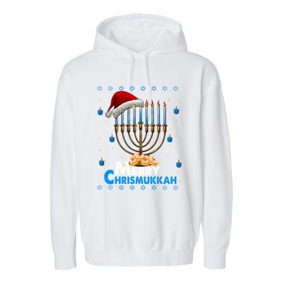 Merry Chrismukkah Ugly Xmas Funny Hanukkah Christmas Gift Garment-Dyed Fleece Hoodie