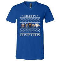 Merry Cryptids Ugly Christmas Bigfoot Moth Wendigo Gift V-Neck T-Shirt