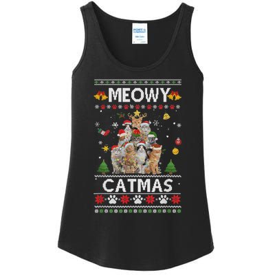 Meowy Catmas Ugly Christmas Tree Funny Xmas Cat Ladies Essential Tank