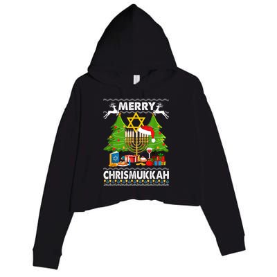 Merry Christmukkah Ugly Jewish Xmas Christmas Hanukkah Crop Fleece Hoodie
