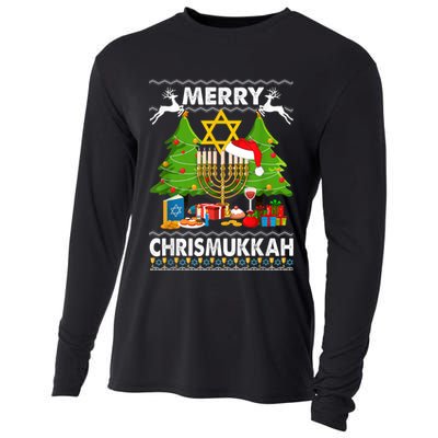 Merry Christmukkah Ugly Jewish Xmas Christmas Hanukkah Cooling Performance Long Sleeve Crew
