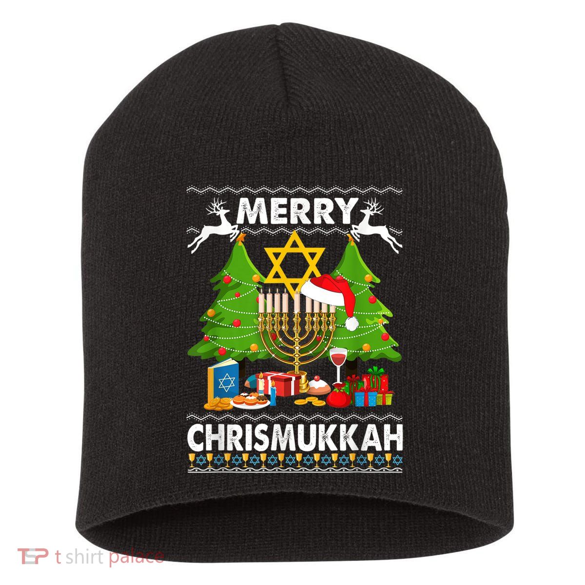 Merry Christmukkah Ugly Jewish Xmas Christmas Hanukkah Short Acrylic Beanie