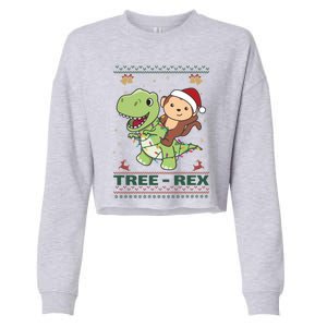 Merry Christmas Ugly Christmas Monkey Tree Rex Gift Cropped Pullover Crew