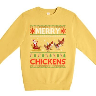 Merry Chickens Ugly Santa Riding Chicken Christmas Great Gift Premium Crewneck Sweatshirt