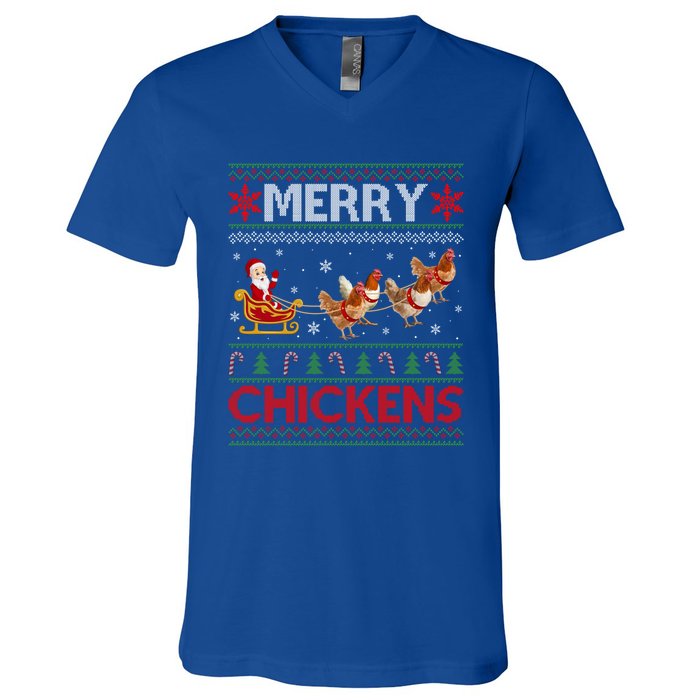 Merry Chickens Ugly Santa Riding Chicken Christmas Great Gift V-Neck T-Shirt