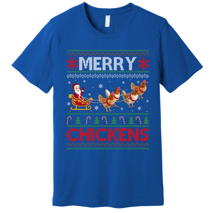 Merry Chickens Ugly Santa Riding Chicken Christmas Great Gift Premium T-Shirt