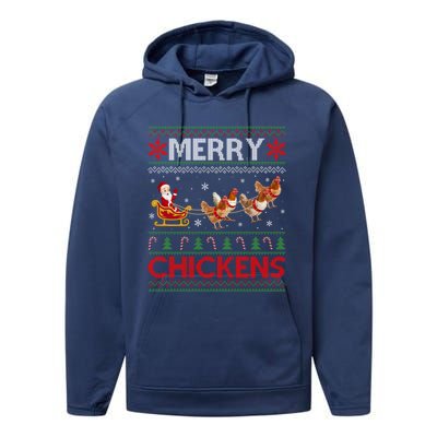 Merry Chickens Ugly Santa Riding Chicken Christmas Great Gift Performance Fleece Hoodie