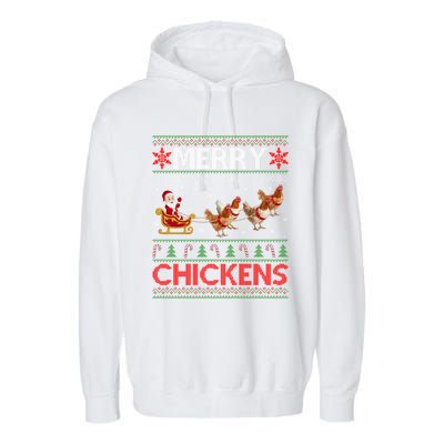 Merry Chickens Ugly Santa Riding Chicken Christmas Great Gift Garment-Dyed Fleece Hoodie