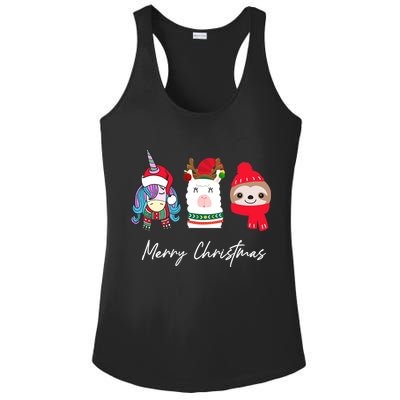 Merry Christmas Unicorn Llama Sloth Funny Wo Girl Gifts Ladies PosiCharge Competitor Racerback Tank