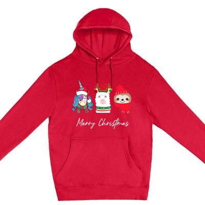 Merry Christmas Unicorn Llama Sloth Funny Wo Girl Gifts Premium Pullover Hoodie