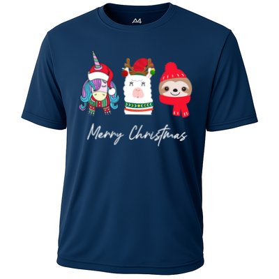 Merry Christmas Unicorn Llama Sloth Funny Wo Girl Gifts Performance Shirt