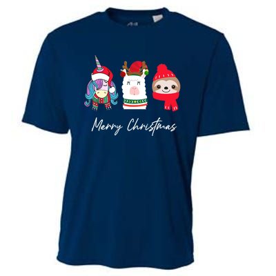 Merry Christmas Unicorn Llama Sloth Funny Wo Girl Gifts Cooling Performance Crew T-Shirt