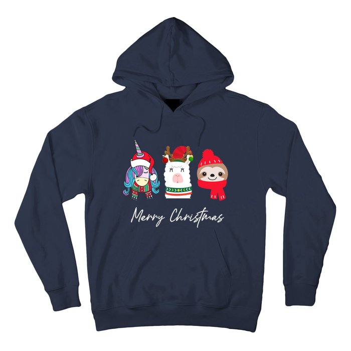 Merry Christmas Unicorn Llama Sloth Funny Wo Girl Gifts Hoodie