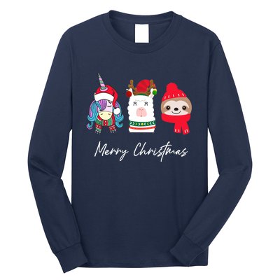 Merry Christmas Unicorn Llama Sloth Funny Wo Girl Gifts Long Sleeve Shirt