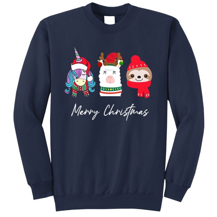 Merry Christmas Unicorn Llama Sloth Funny Wo Girl Gifts Sweatshirt