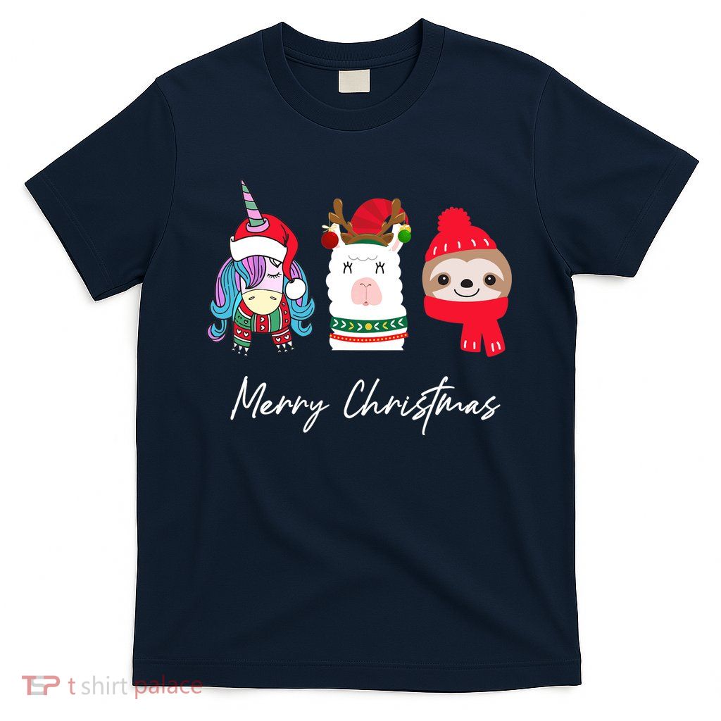 Merry Christmas Unicorn Llama Sloth Funny Wo Girl Gifts T-Shirt