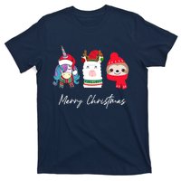 Merry Christmas Unicorn Llama Sloth Funny Wo Girl Gifts T-Shirt