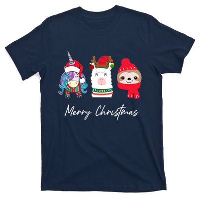 Merry Christmas Unicorn Llama Sloth Funny Wo Girl Gifts T-Shirt