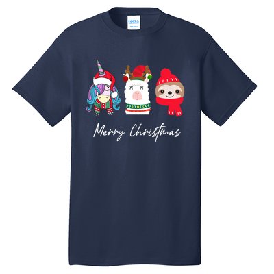 Merry Christmas Unicorn Llama Sloth Funny Wo Girl Gifts Tall T-Shirt